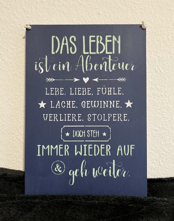 Spruchschild Das Leben ist ein Abenteuer