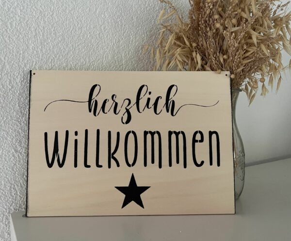 Spruchschild Herzlich Willkommen/Stern